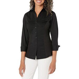 NWT Zac & Rachel Black 3/4 Cuff Sleeve Button Down Blouse Ribbed Casual Size XL